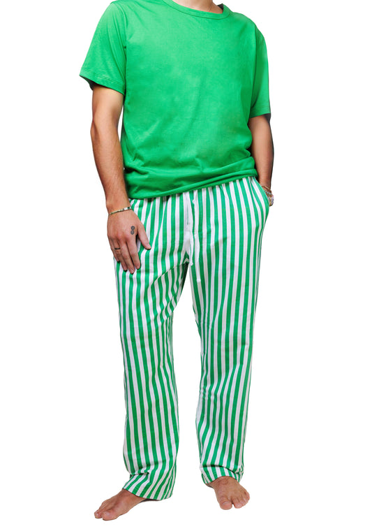 Mens Stripe Pant Set, Green