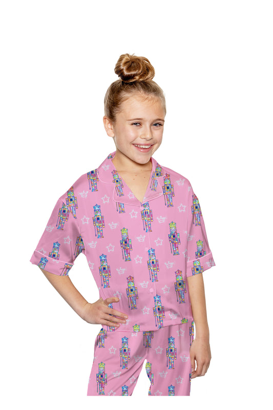 Kids Silky Nutcracker, Pink (Short Sleeve w/ Pants)