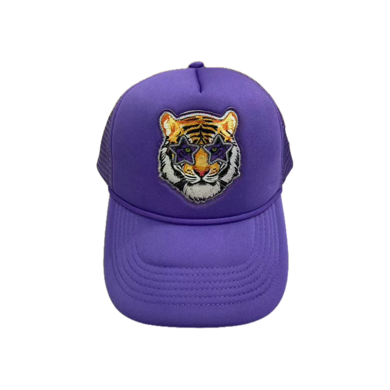 Kids Tiger Trucker Hat, Purple